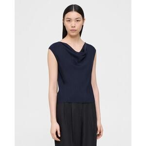 Theory Women's Black Cowl Neck RIbbed Knit Sleeveless Tank Top Size Medium